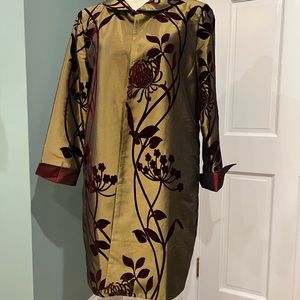 Grace Chuang olive and russet longer jacket w/ velvet floral design Size L